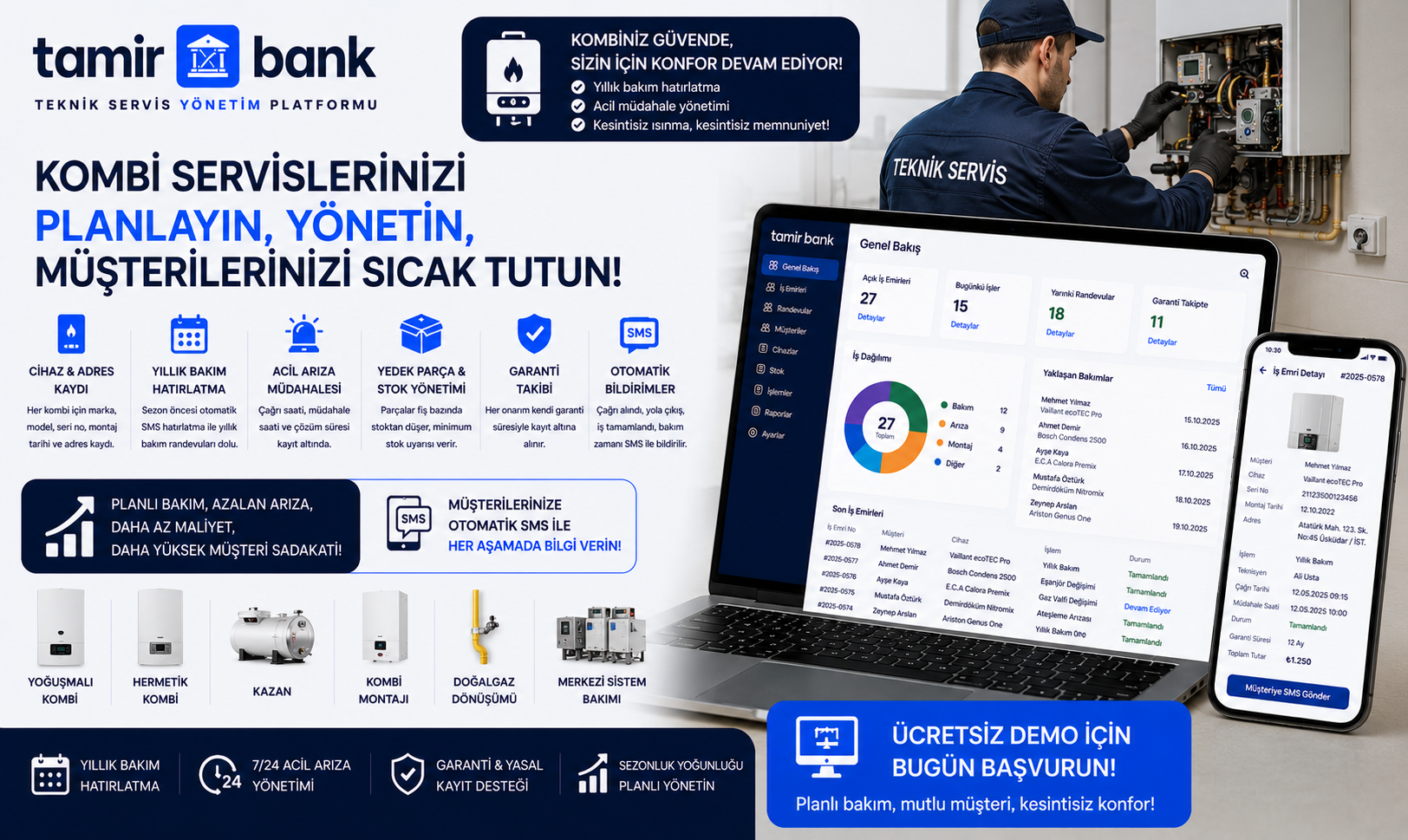 Kombi Servisleri İçin Teknik Servis Yönetim Yazılımı